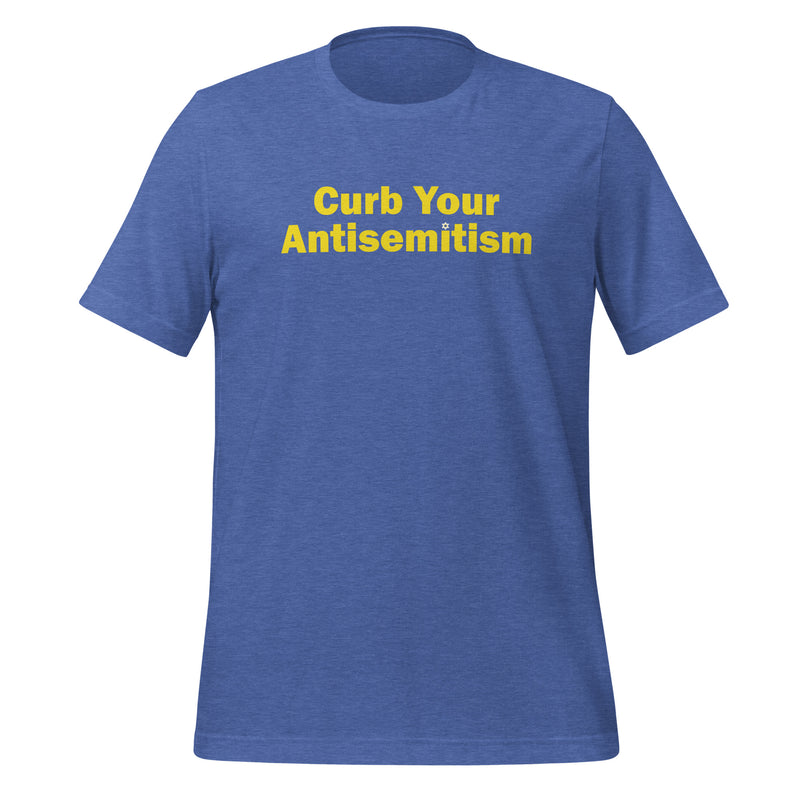 Curb your antisemitism short sleeve tshirt with star of david for the dot in the first "I" in the word semitism, mimicing the font used in larry davids curb your enthusiasm